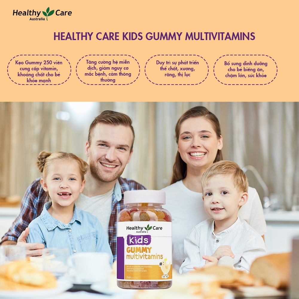Kẹo dẻo vitamin Healthy Care kids gummy multivitamins cho bé hộp 250 Viên Maxwell