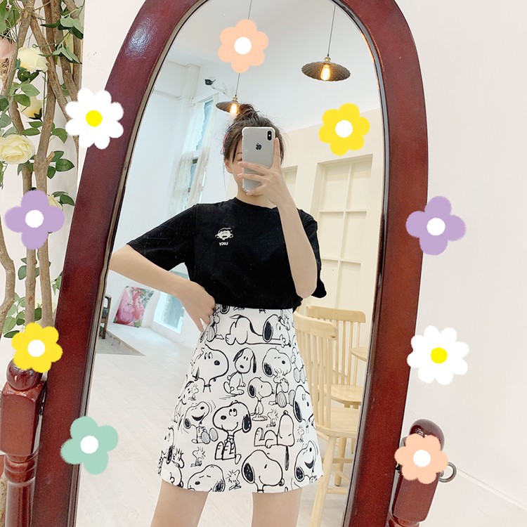 Chân Váy Chữ A Lưng Cao Họa Tiết Chó Snoopy Thời Trang | BigBuy360 - bigbuy360.vn