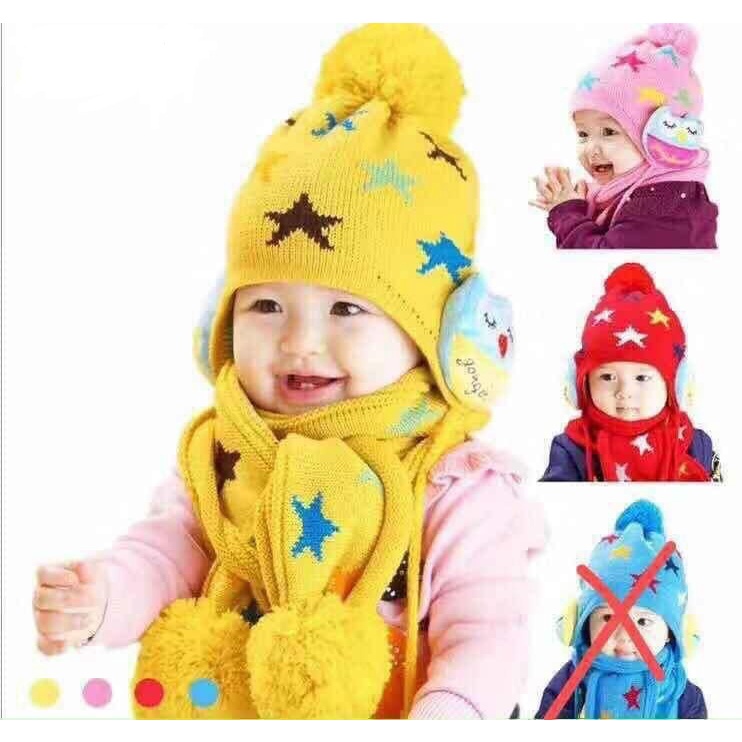 Set Khăn Và Mũ Hình Mặt Cười, Trăng Sao Đáng Yêu Cho Bé