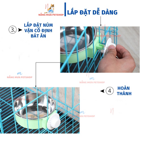 Bát ăn cho chó, bát ăn gắn chuồng cho chó mèo ruột inox