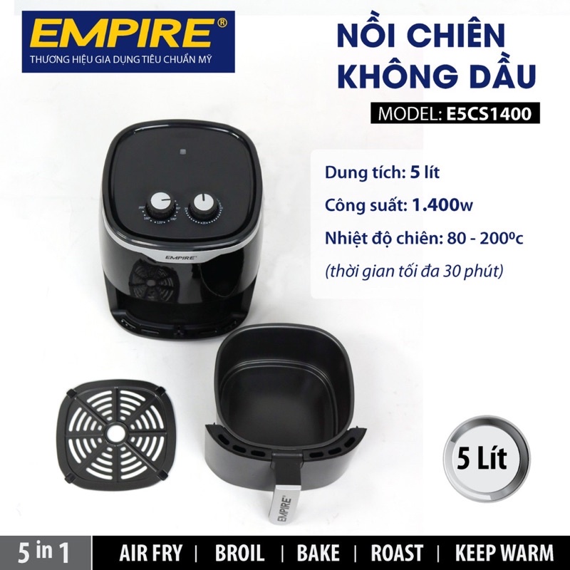 Nồi chiên không dầu 5 Lít - EMPIRE ,E5CS1400 ,1400W