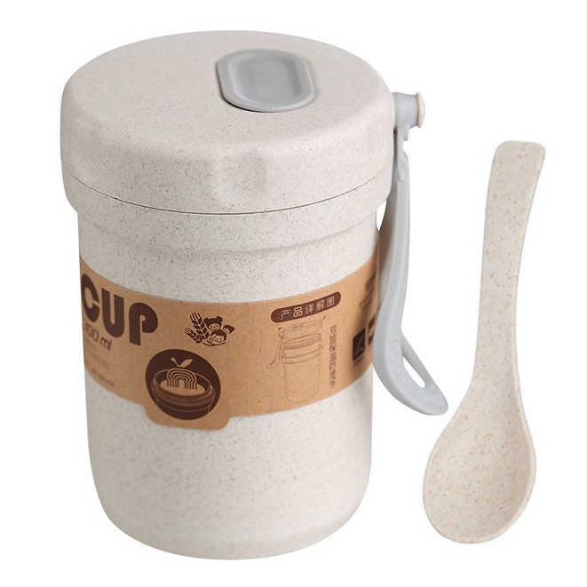 Cốc đựng canh lúa mạch dùng cho văn phòng, giữ nhiệt dung tích 330ml hai lớp giữ nhiệt tiện dụng