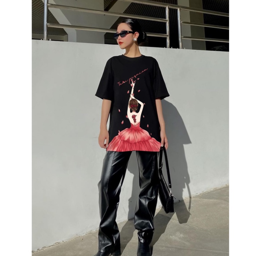 [FREESHIP ĐƠN TỪ 50K] Áo Thun Nam Nữ Cô Gái Váy Đỏ Streetwear Áo Phông Nam Form Rộng Basic Cotton Oversize