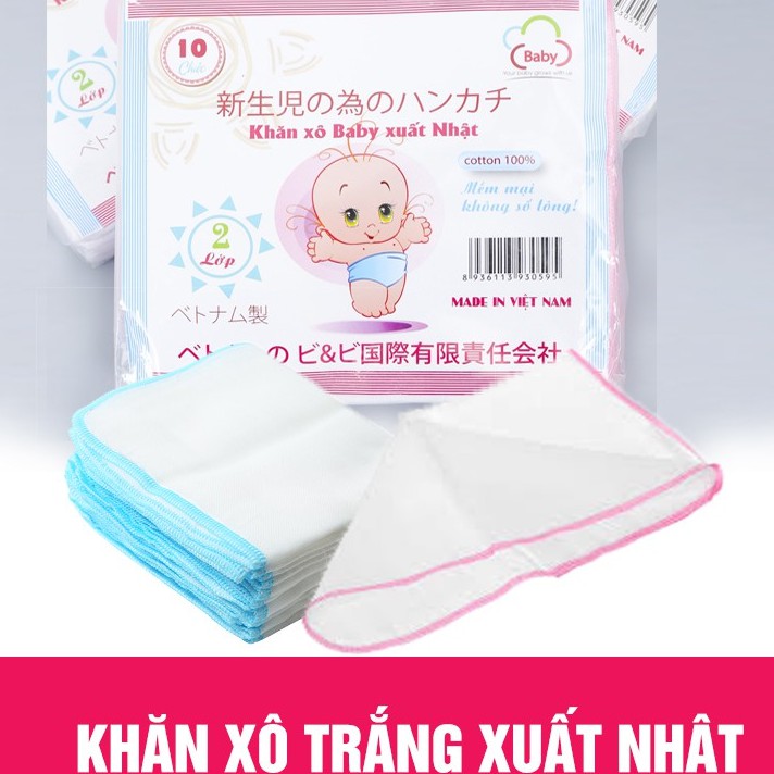 Bộ 10 Khăn xô sữa baby xuất nhật 2 lớp 30x30cm