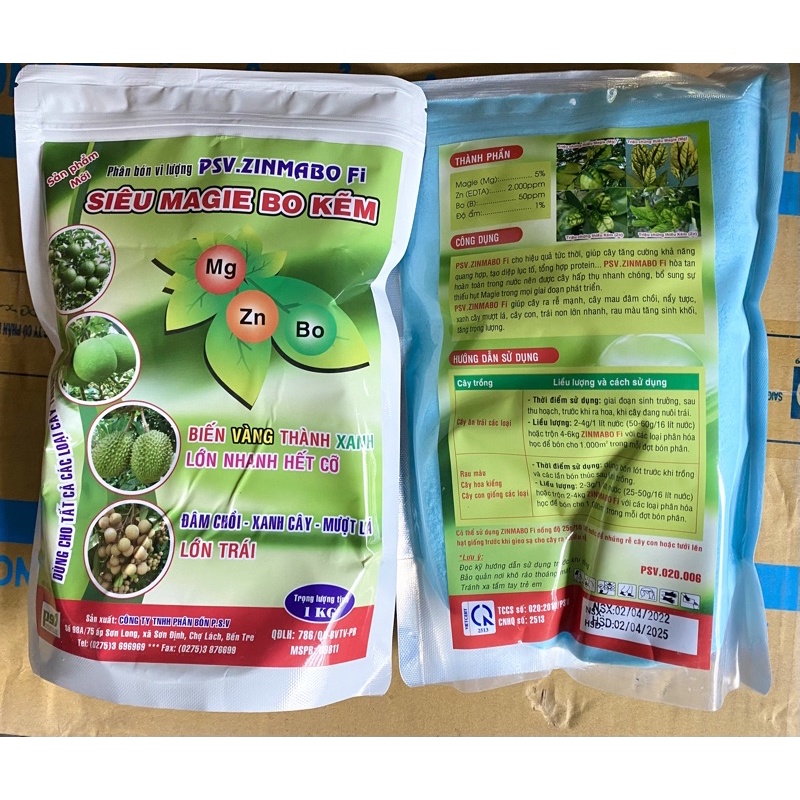 Phân bón Siêu Magie Bo Kẽm, 1kg, phục hồi cây, xanh cây, lớn trái, đâm chồi,mượt lá,bổ sung vi lượng
