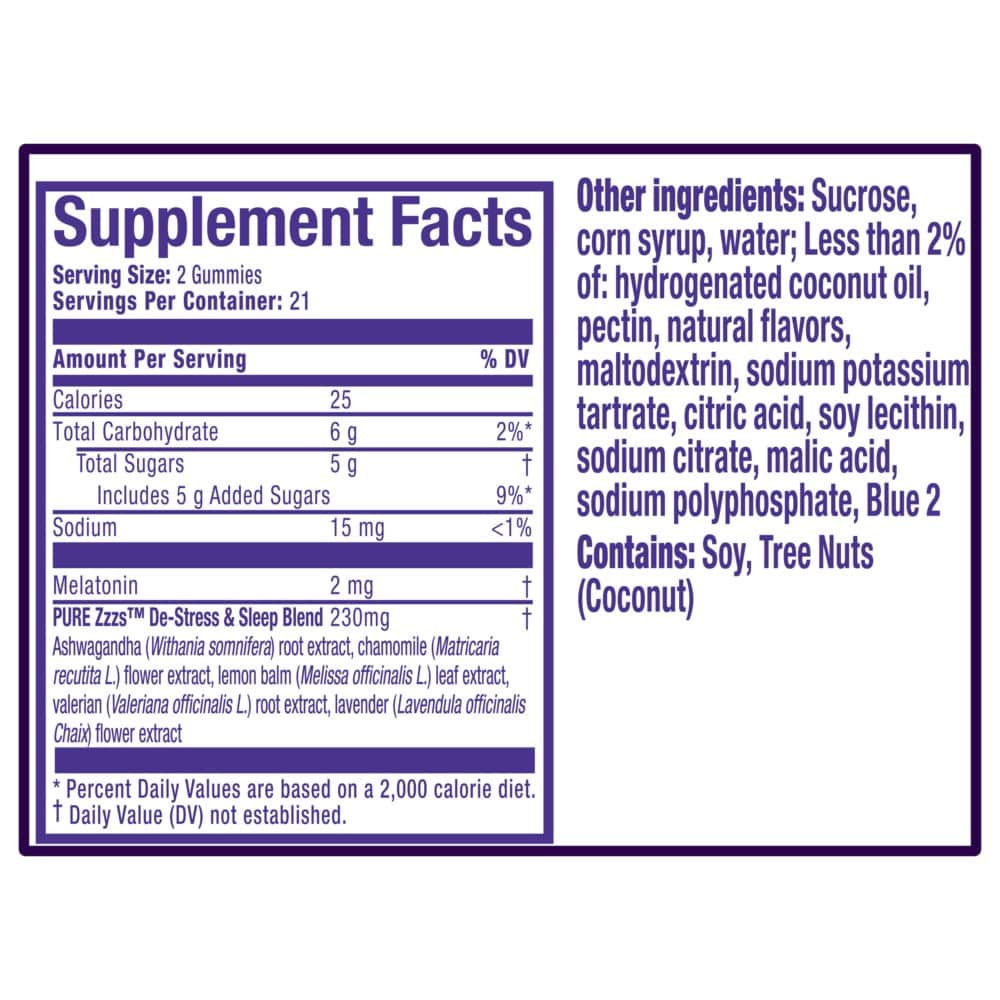 Kẹo dẻo hỗ trợ giấc ngủ ban đêm Vicks ZzzQuil Pure Zzzs De-Stress &amp; Sleep 42 Gummies