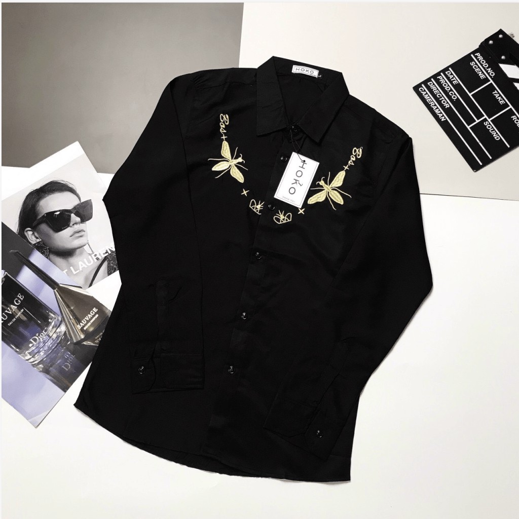 ÁO SƠ MI NAM DÀI TAY , IN THÊU CỰC ĐẸP , FORM ÁO CHUẨN ĐẸP CHO CÁC AE HK