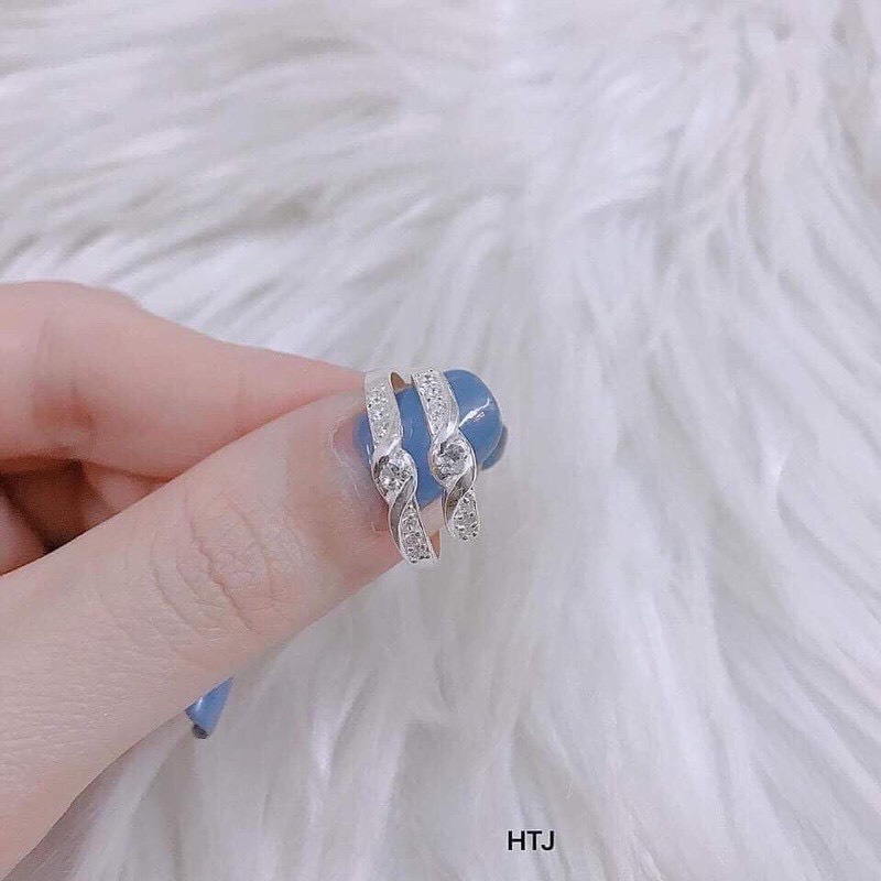 Nhẫn đôi nhẫn cặp tình yêu bạc ta mặt đá xoắn sang trọng - Kho sỉ bạc Nhất Linh