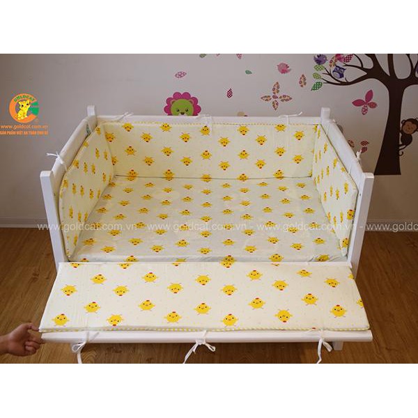 [BIG SALE] Bộ quây cũi kèm ga chun bọc đệm cũi Goldcat, chất liệu vải thô lụa cotton mềm mịn, thấm hút tốt