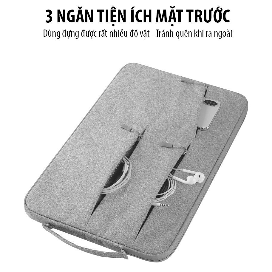 Túi chống sốc Macbook, Laptop 3 ngăn phụ kèm quai xách đứng cao cấp