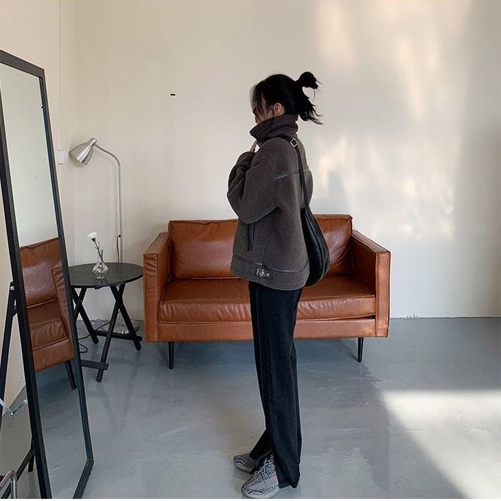 SUXI Quần jean dài lưng cao ống rộng phong cách Hàn Quốc thời trang mùa thu dành cho nữ