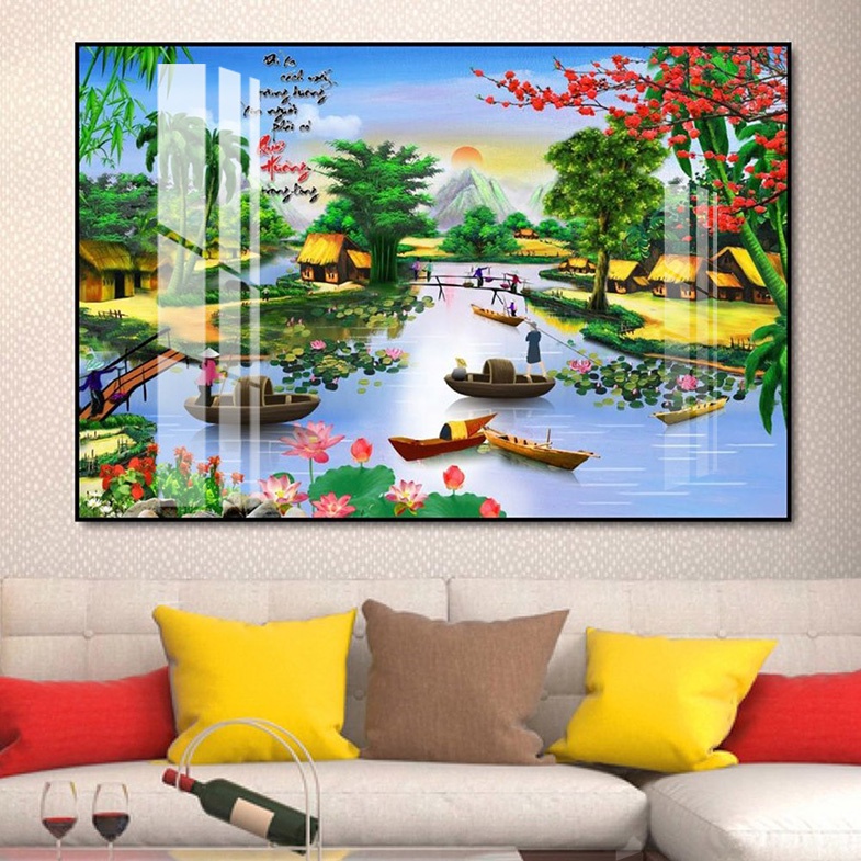Tranh Laminate Tráng Gương - Tranh Treo Tường Phong Cảnh Dòng Sông Quê Hương