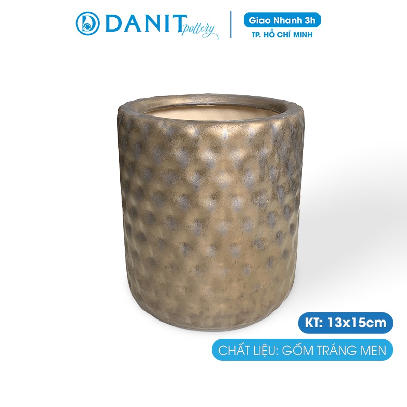 Chậu trồng cây gốm tráng men màu nhũ đồng 14cm trồng cây trong nhà, decor trang trí phòng khách - Danit Pottery