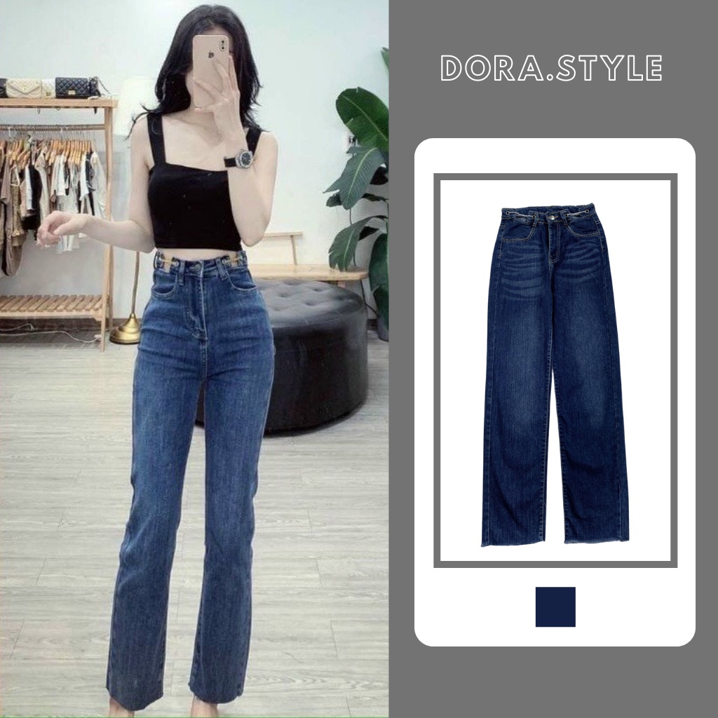 Quần Jean đứng cạp cao cách điệu phong cách Hàn Quốc Dora Style