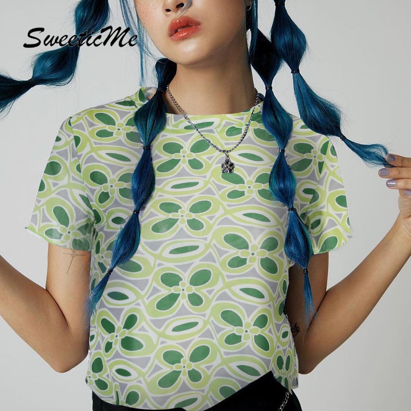 Áo Thun Ngắn Tay In Họa Tiết Hoa Xinh Xắn Dành Cho Nữ