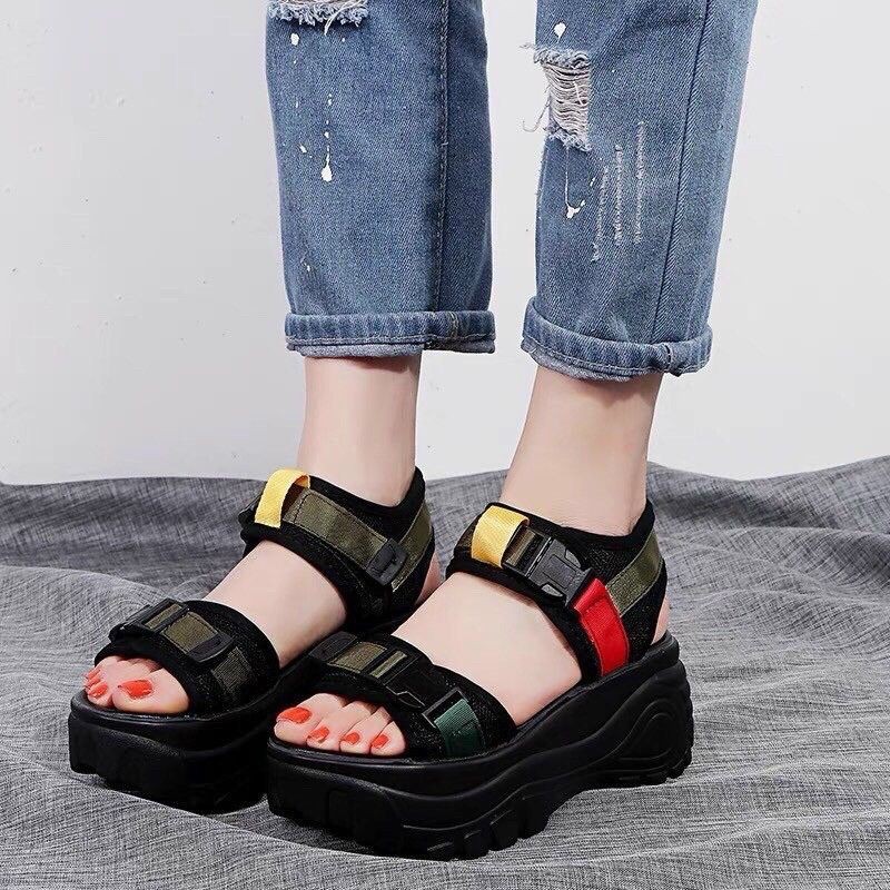 Sandal Quai Dây Dù Khoá Cài , Sandal Độn Đế