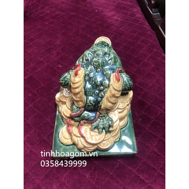 Tượng cóc thiềm thừ sứ Bát Tràng dài 23cm xanh vàng | BigBuy360 - bigbuy360.vn
