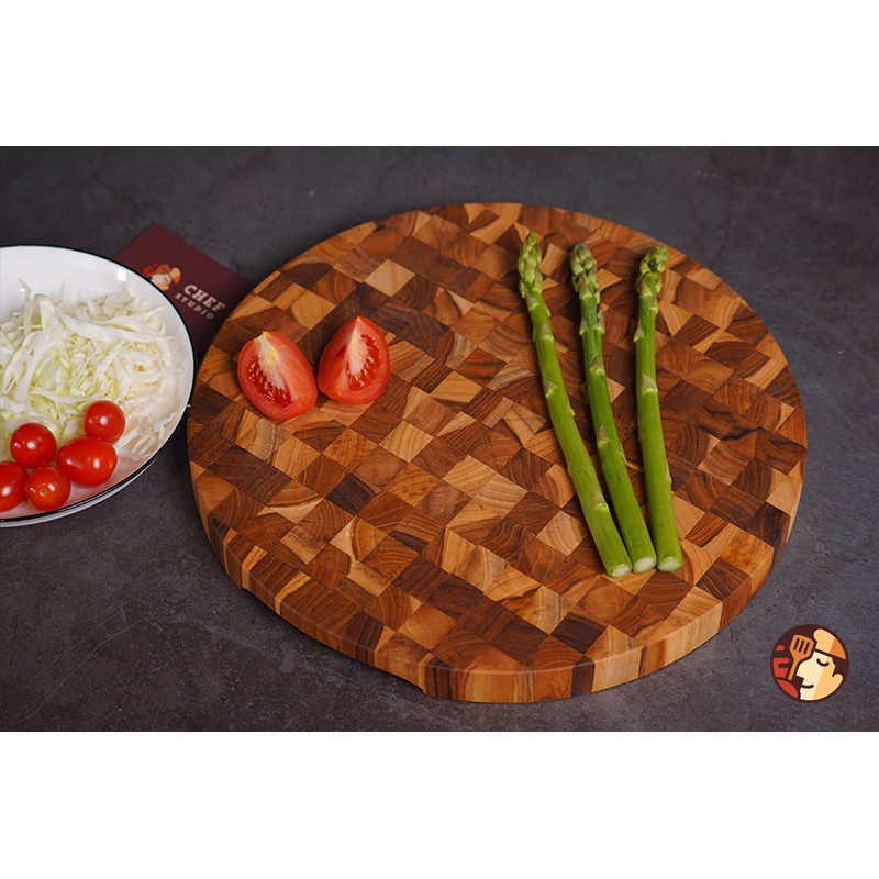 Thớt gỗ Teak Chef Studio cao cấp hình tròn, đa dụng, an toàn cho sức khỏe, size 30x30 cm