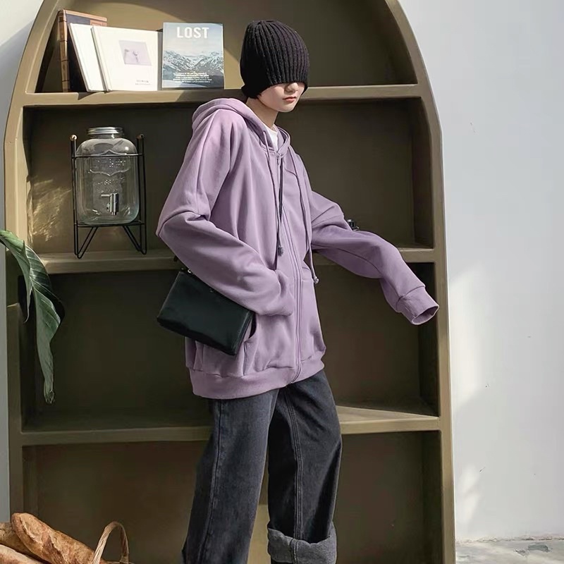 Áo khoác hoodie dáng rộng,áo khoác trơn unisex 1 lớp
