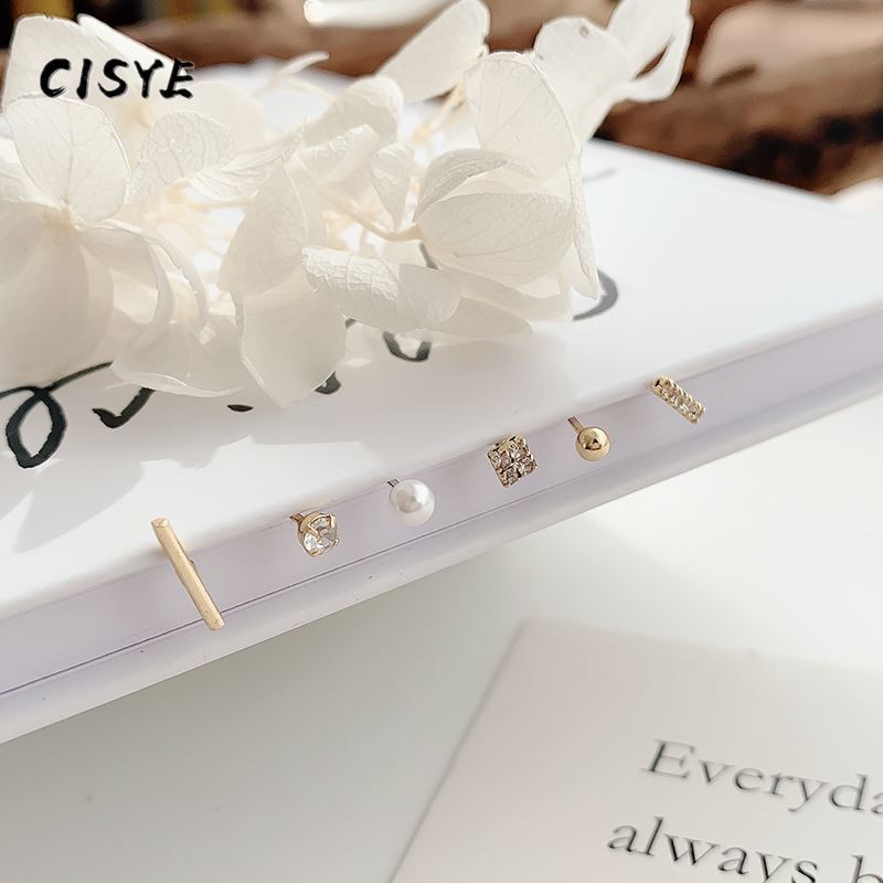 Set 6 Khuyên Tai Đính Đá zircon Không Gây Dị Ứng Thời Trang Cho Nữ