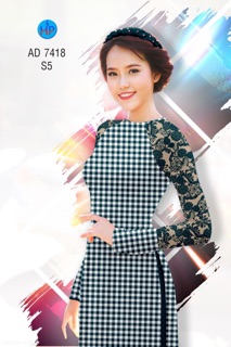 Vải Áo Dài Caro Phối Tay Áo Giả Ren