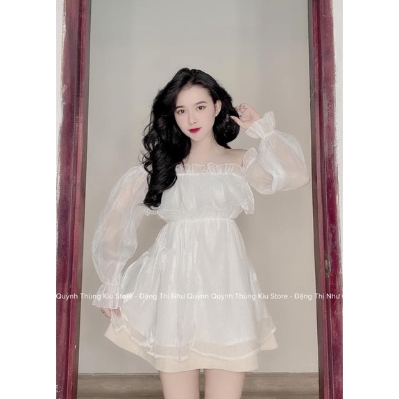 Váy Trễ Vai 2 Lớp Chất Đũi Tơ Bóng Siêu Hot- Váy Bèo Phong Cách Tiểu Thư Bánh Bèo Sang Chảnh Hàn Quốc