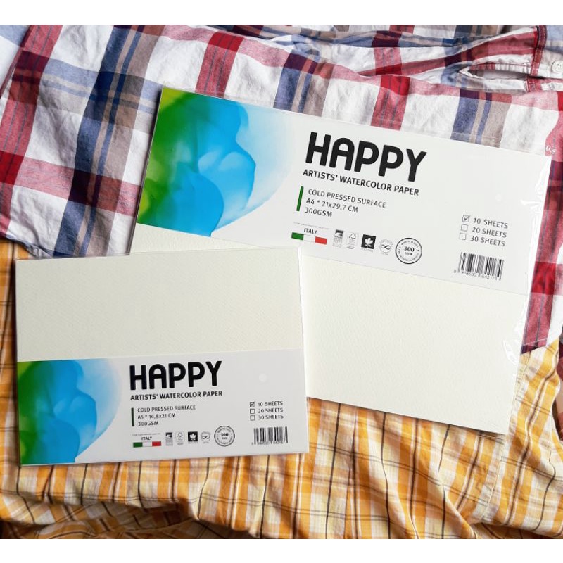 GIẤY VẼ MÀU NƯỚC HAPPY KHỔ POSTCARD A6/A5/A4 10 TỜ 300GSM