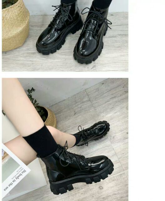 (sẵn size 39)Giày da ulzzang cổ cao đế cao | BigBuy360 - bigbuy360.vn