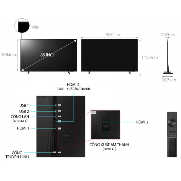 85AU8000 - Smart Tivi Samsung Crystal UHD 4K 85 inch AU8000 2021