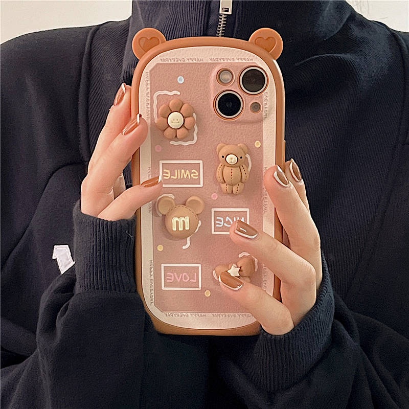 Ốp điện thoại trang trí tai gấu ba chiều xinh xắn cho Iphone13Pro Max 11 12 X Xr 8Plus