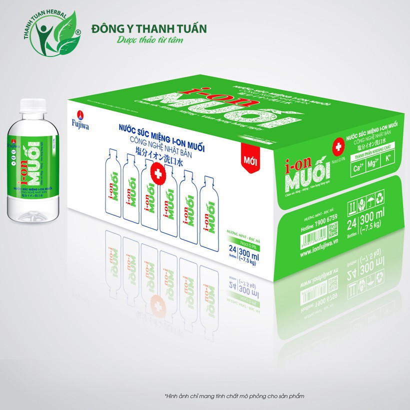 Thùng 24 Chai Nước Súc Miệng Ion Muối Fujiwa Hương Mint Bạc Hà/Hương Biển 300ml