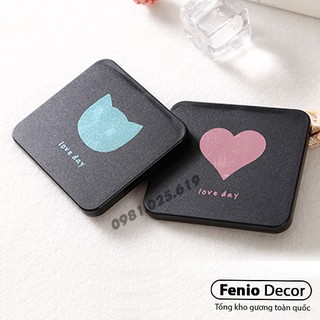  Gương mini cầm tay 2 mặt hình vuông màu đen sang chảnh