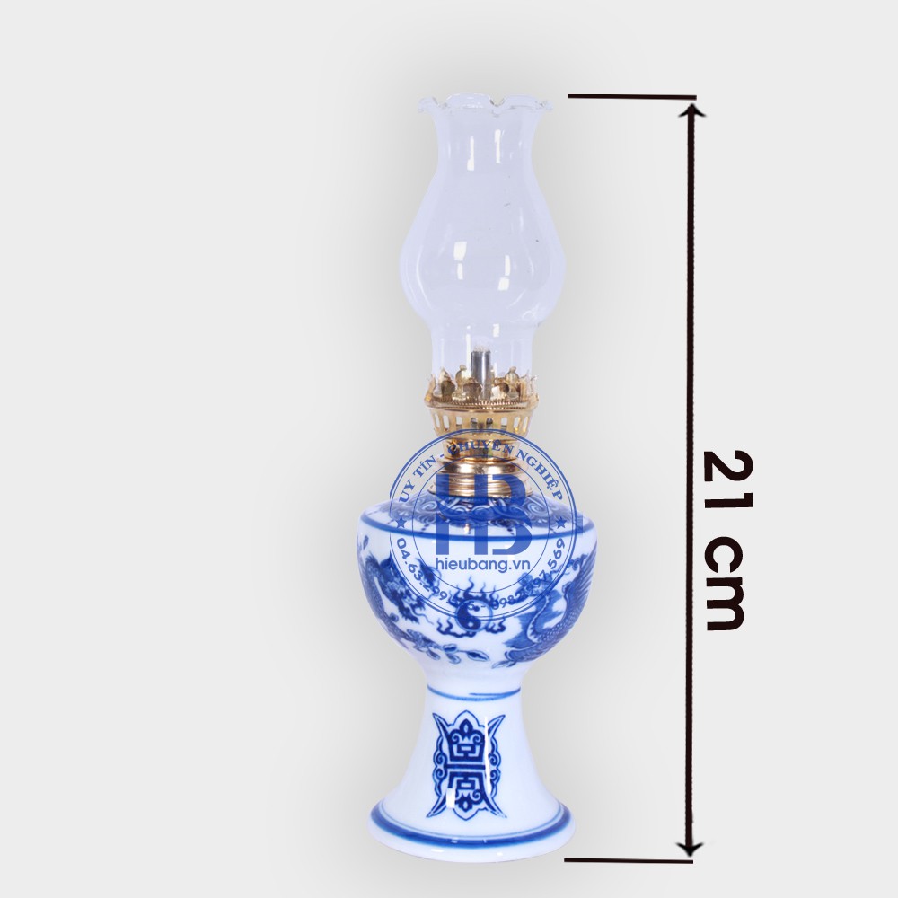 Đèn dầu thờ bát tràng xanh 21cm