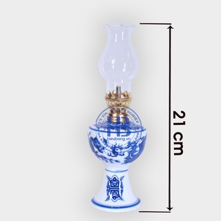 Đèn dầu thờ bát tràng xanh 21cm