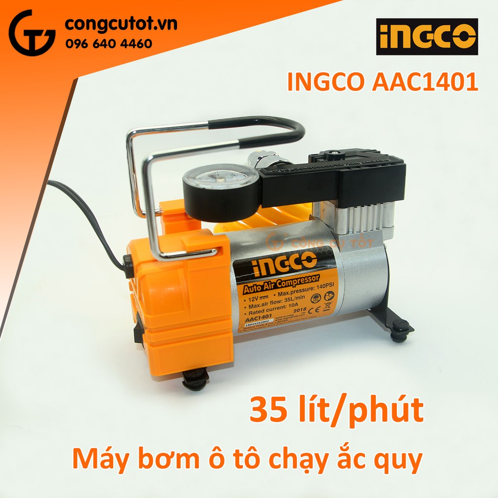 Máy bơm xe ô tô chạy ắc quy 12v 35 lít/phút áp lực 9.8kg/cm² Ingco AAC1401