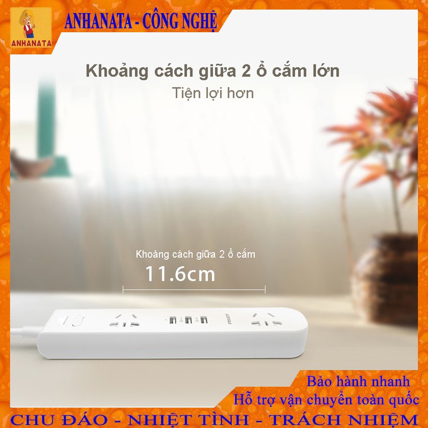 Ổ Cắm Điện Đa Năng Pisen KY-23 EP, 3 Ổ USB, 2 Ổ Điện AC, Chống Cháy, Có Nắp Che An Toàn Cho Gia Đình Và Trẻ Nhỏ