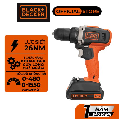 Máy khoan cầm tay dùng pin đa chức năng Black&Decker  EVO185B1 | 20V | Bảo hành 1 năm | Chính hãng