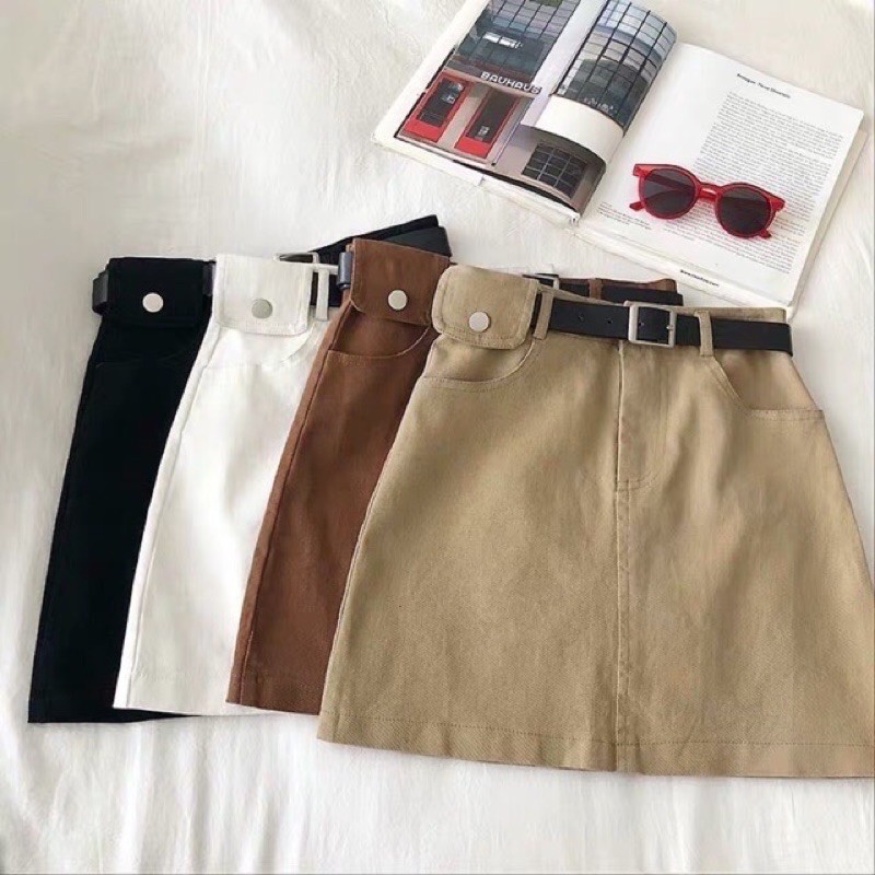 Chân váy chữ A chất thô, kaki Ulzzang hàng quảng châu - ảnh thật ++ tặng kèm đai | BigBuy360 - bigbuy360.vn