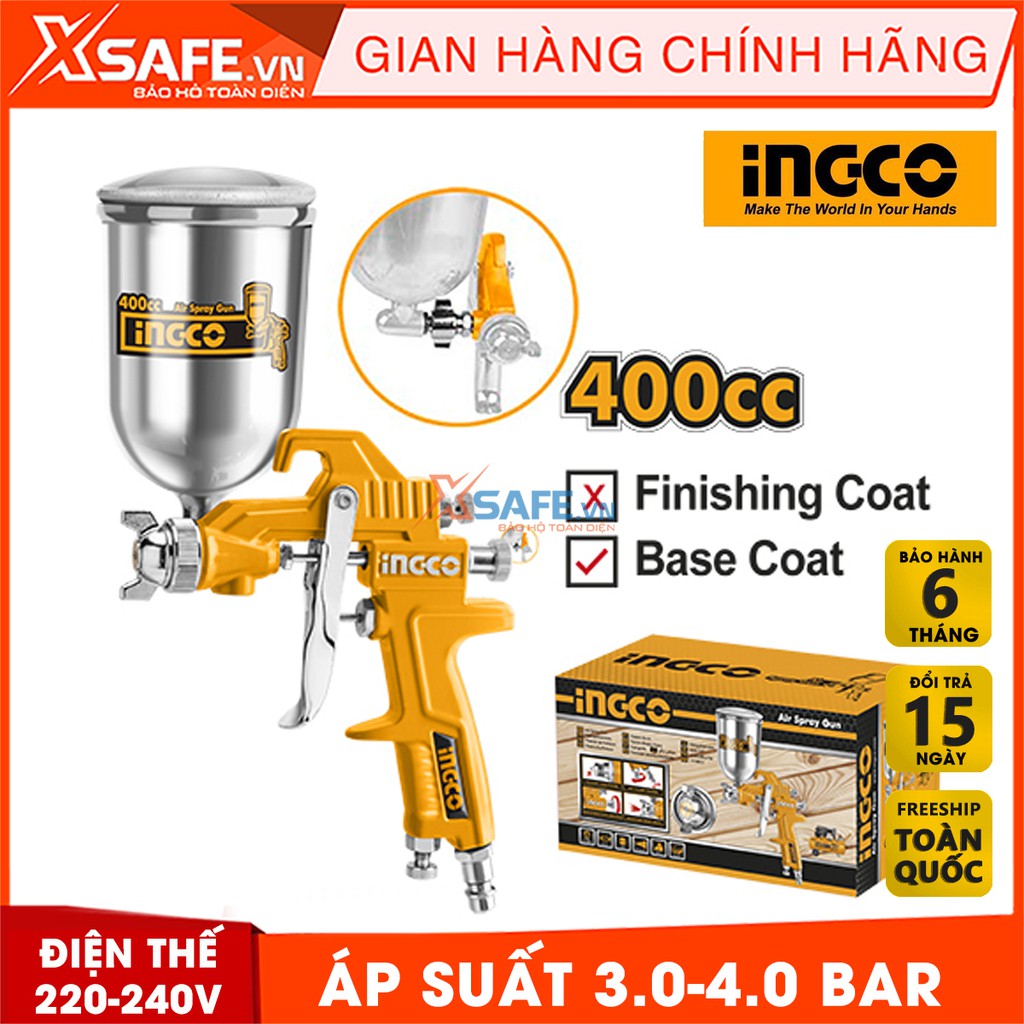 Súng phun sơn INGCO ASG4042 - Súng phun sơn đầu phun tiêu chuẩn 1.5mm, áp suất 3.0-4.0 bar, thể tích bình nhôm 400cc