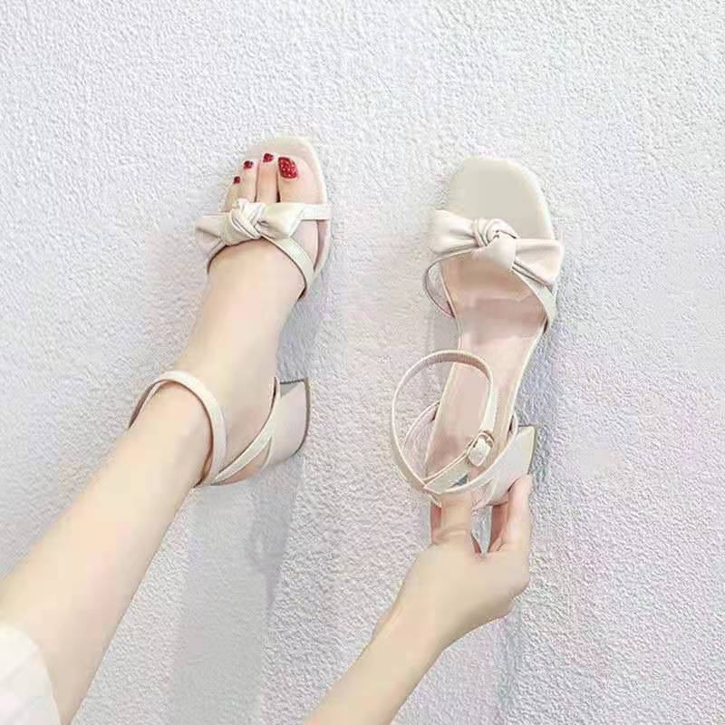 Giày Cao Gót 5 Phân Dế Vuông Đính Nơ