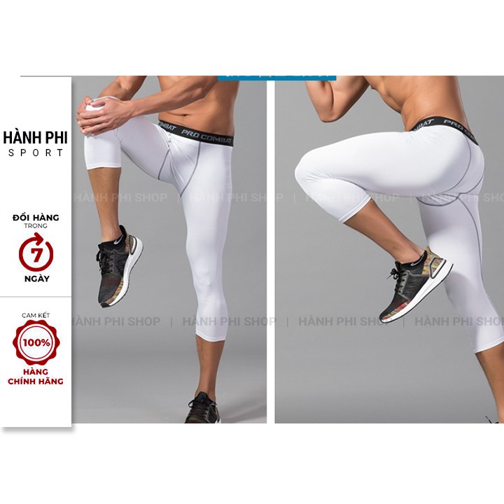 Quần Legging 3/4 Nam - Quần Thể Thao Nam Lửng Chuyên GYM Bóng Rổ Bóng Đá - Màu Trắng