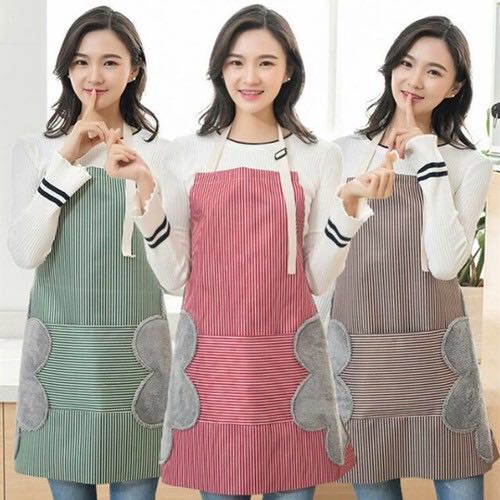Tạp Dề Nấu Ăn Kẻ Sọc Chống Thấm Nước, Có Túi Đựng, Kèm Chỗ Lau Tay Tiện Dụng