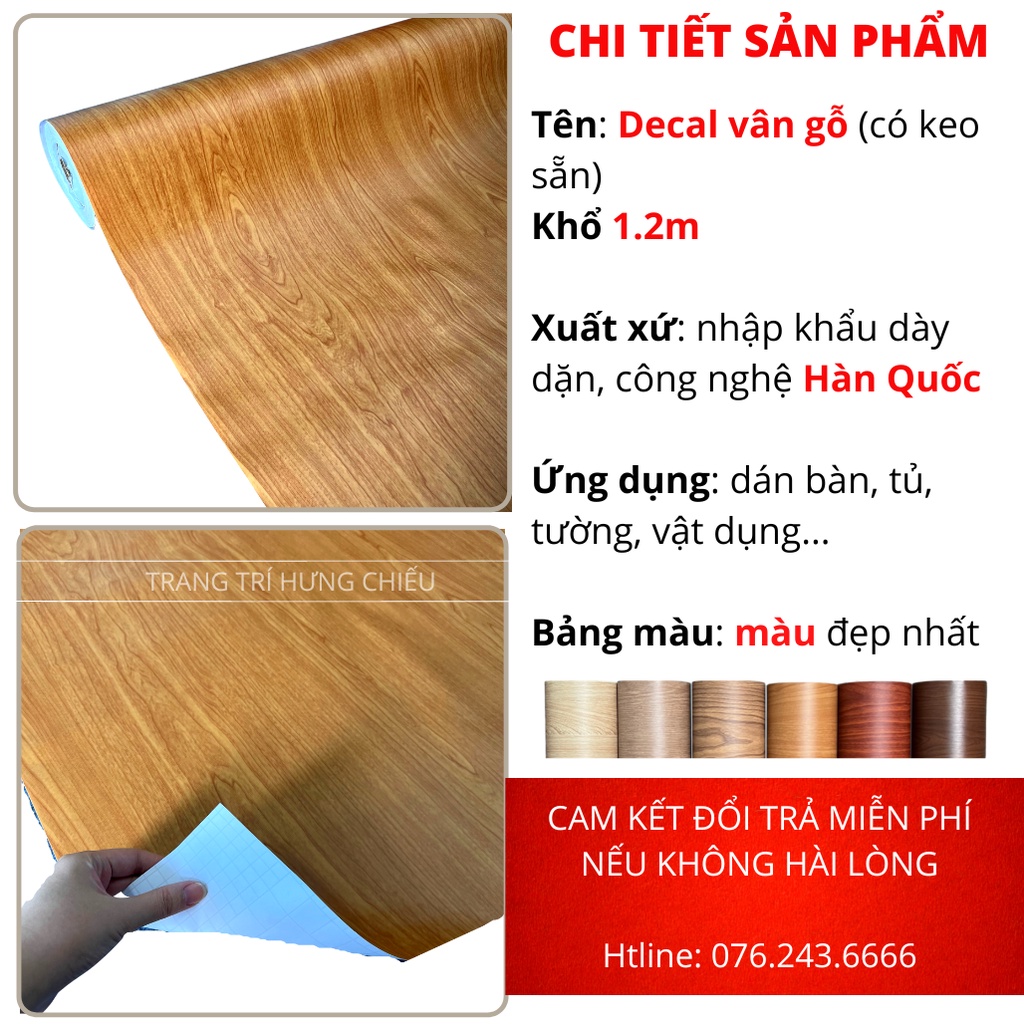 Giấy decal dán tường giả vân gỗ decan dán bàn tủ chống nước khổ 1.2m sẵn keo đẹp (có bán kèm dụng cụ thi công)