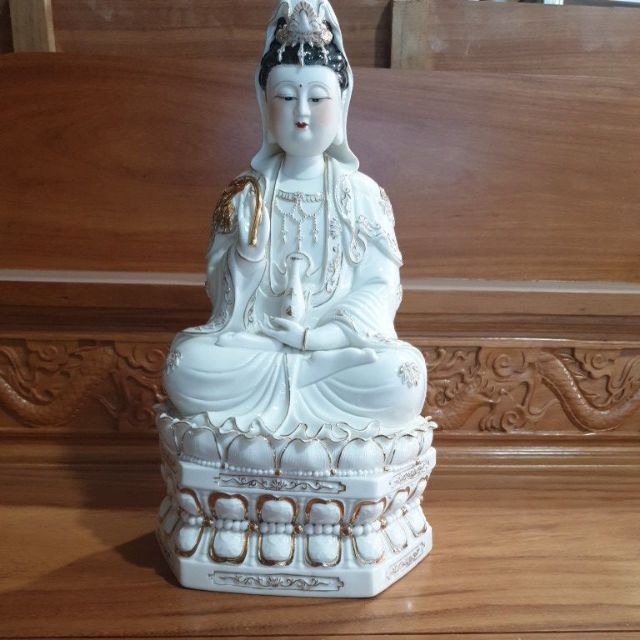 Tượng phật quan thế âm sứ cao cấp đế đục lăng cao 41cm