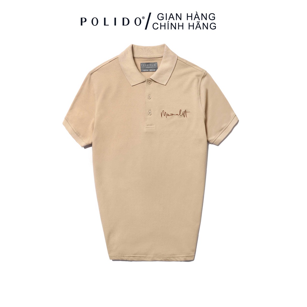 Áo Polo Nam Cộc Tay CEFFYLO Màu Camel Thêu Minimalist Ở Ngực Form Dáng Slim Thấm Hút Mồ Hôi Tốt
