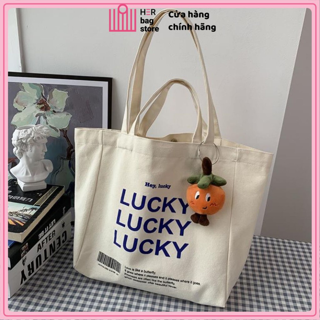 Túi tote vải canvas NỮ đeo vai LUCKY thời trang phong cách Nhật Bản đi học công sở HB127