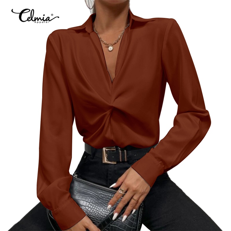 Áo nữ Celmia tay dàI cổ chữ v plus size