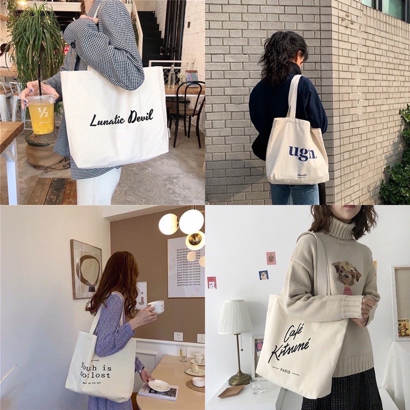Túi tote vải Canvas đeo chéo đeo vai đựng đồ cỡ lớn đi học đi chơi phong cách Hàn Quốc