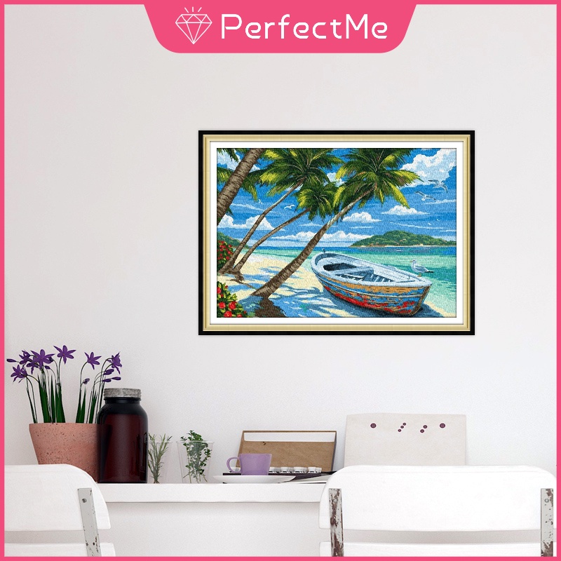 Bộ tranh đính đá 5D tự làm hình bãi biển Hawaii trang trí tường