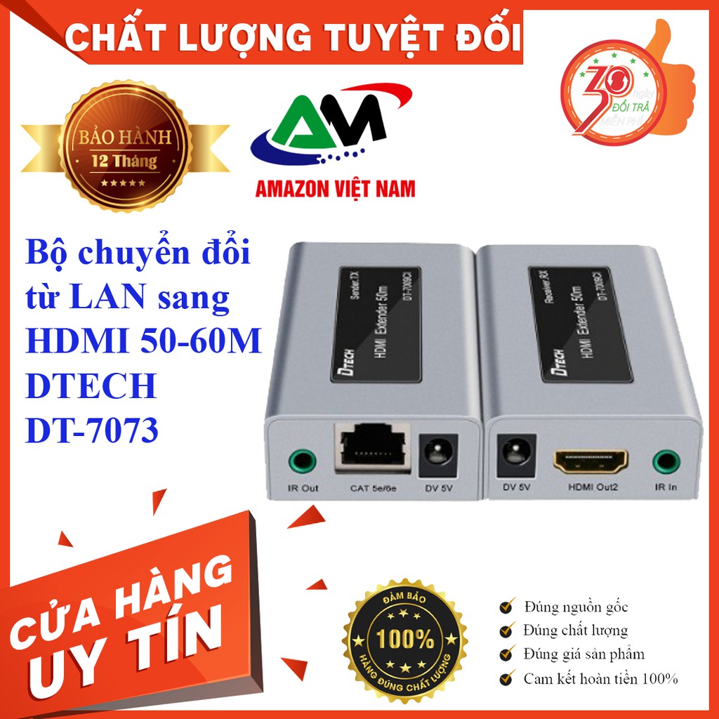 Bộ chuyển đổi và khuếch đại HDMI qua dây mạng LAN 50-60M Dtech DT-7073